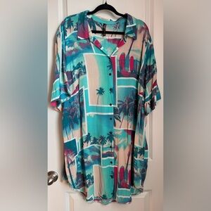 Torrid Teal and Pink Tropical Print Pajama Shirt